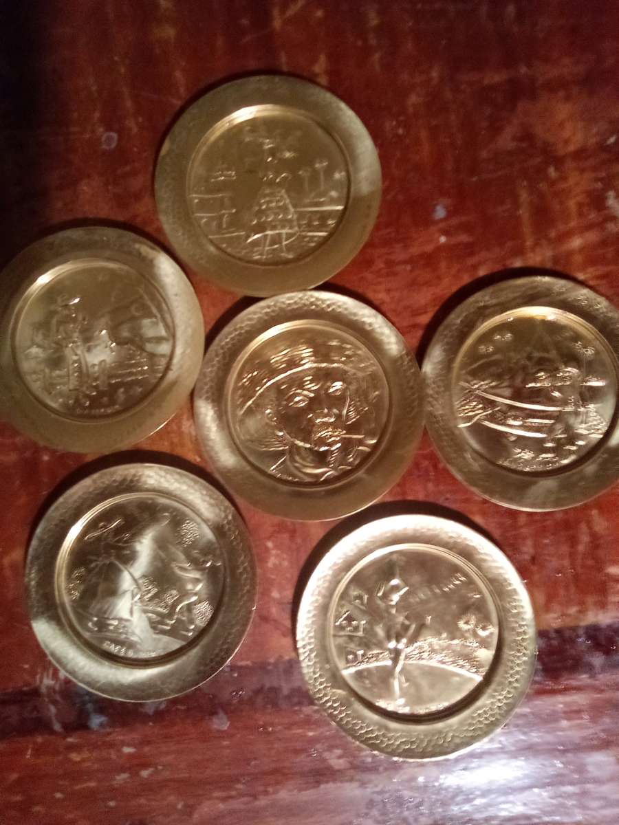 Brazilian copper coasters set of 6  pair of vintage silver c