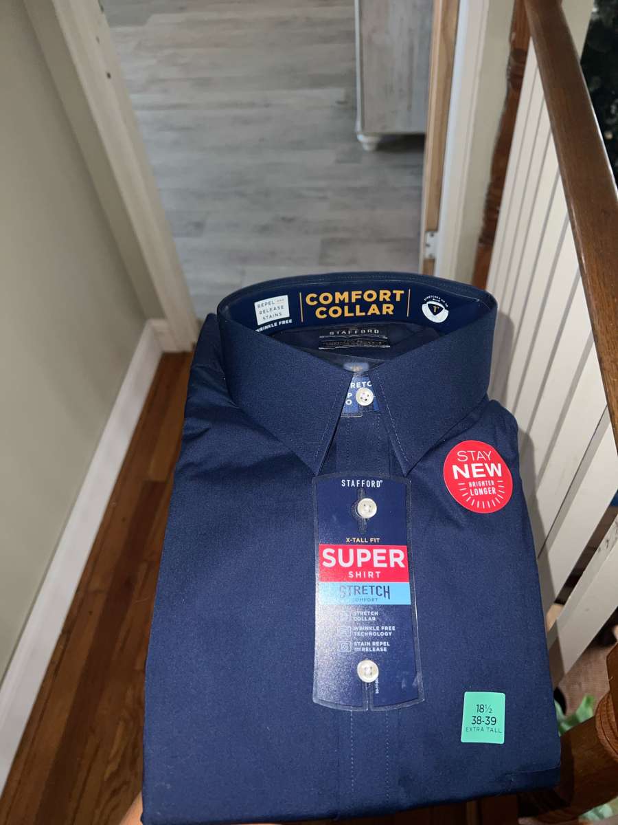 Stafford Mens Super Shirt  Navy Blue Stretch Dress Shirt 18