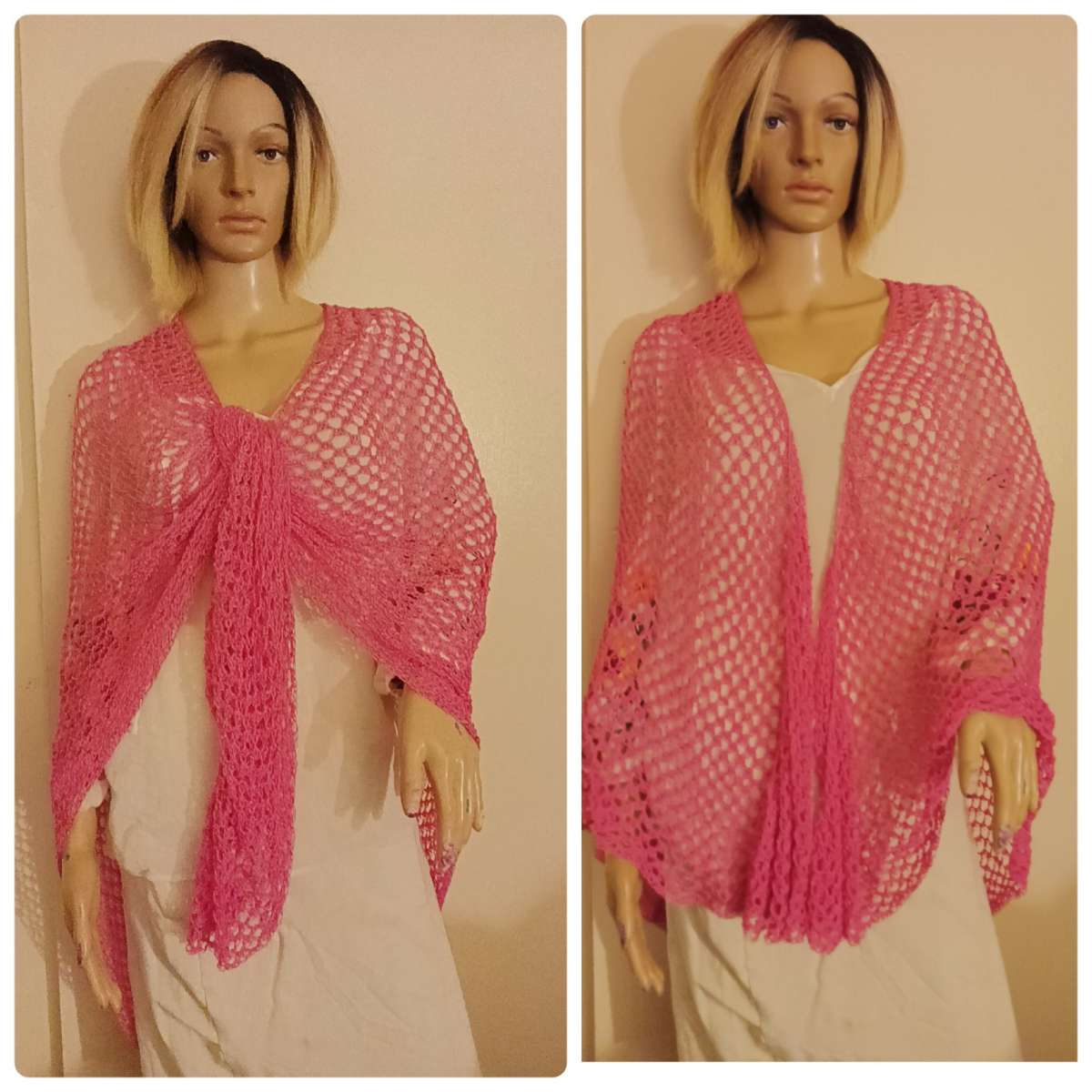 Handmade Crochet candy Pink shawl made ice yarn