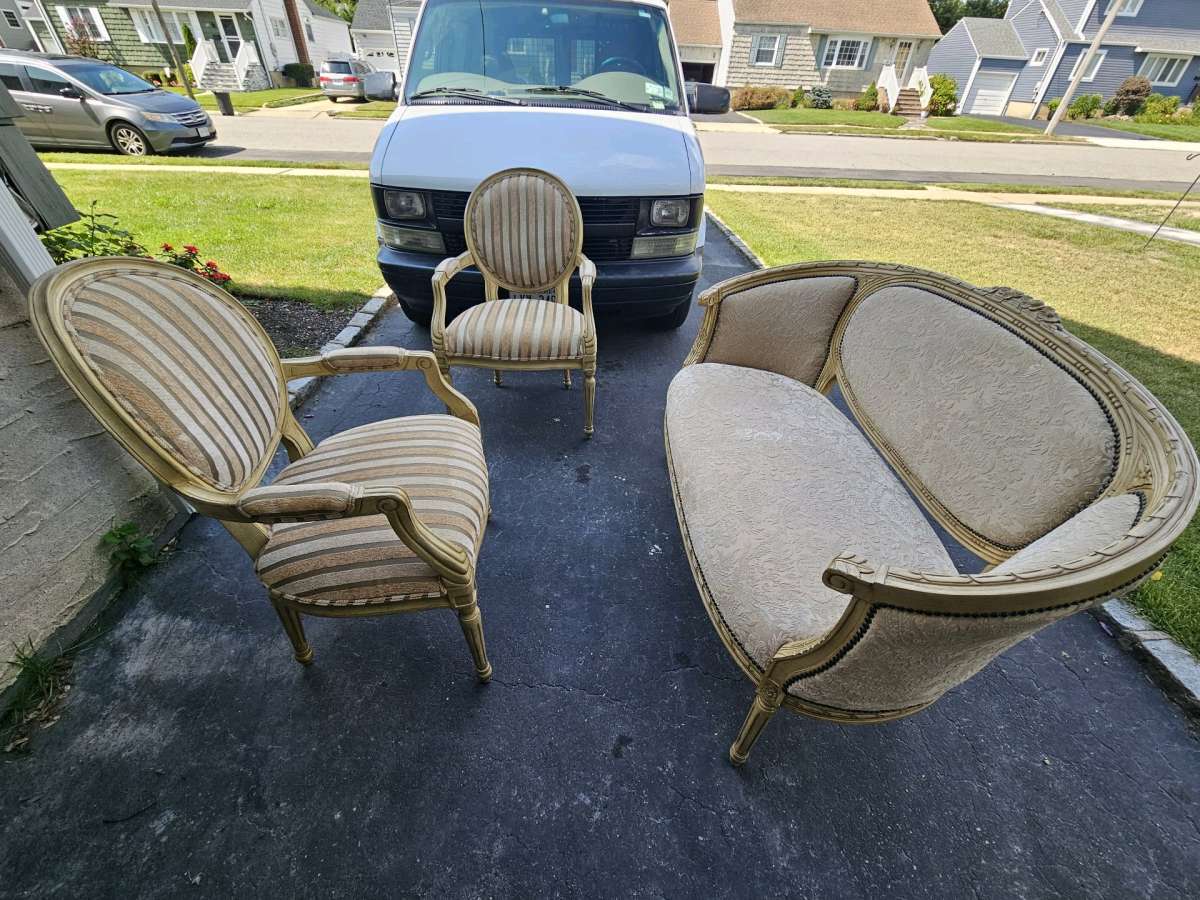 Vintage Loveseat  2 Chairs  BeigeGold