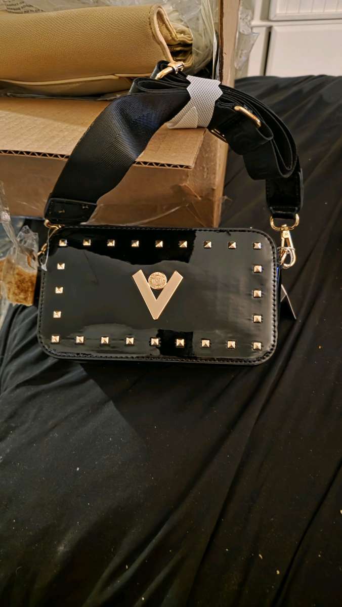 Valentino Orlandi V Logo Double Zip Vegan Leather Camera Bag