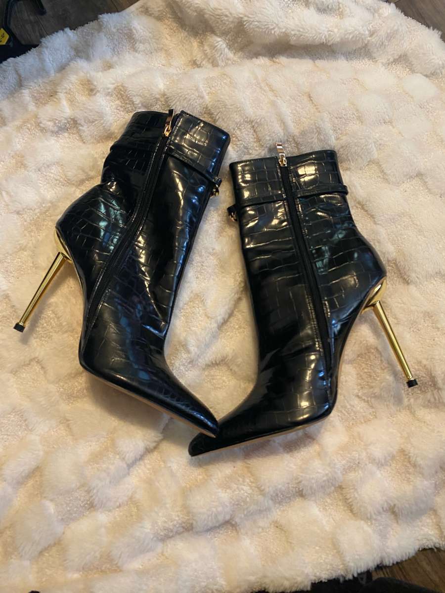 ankle boots black and gold