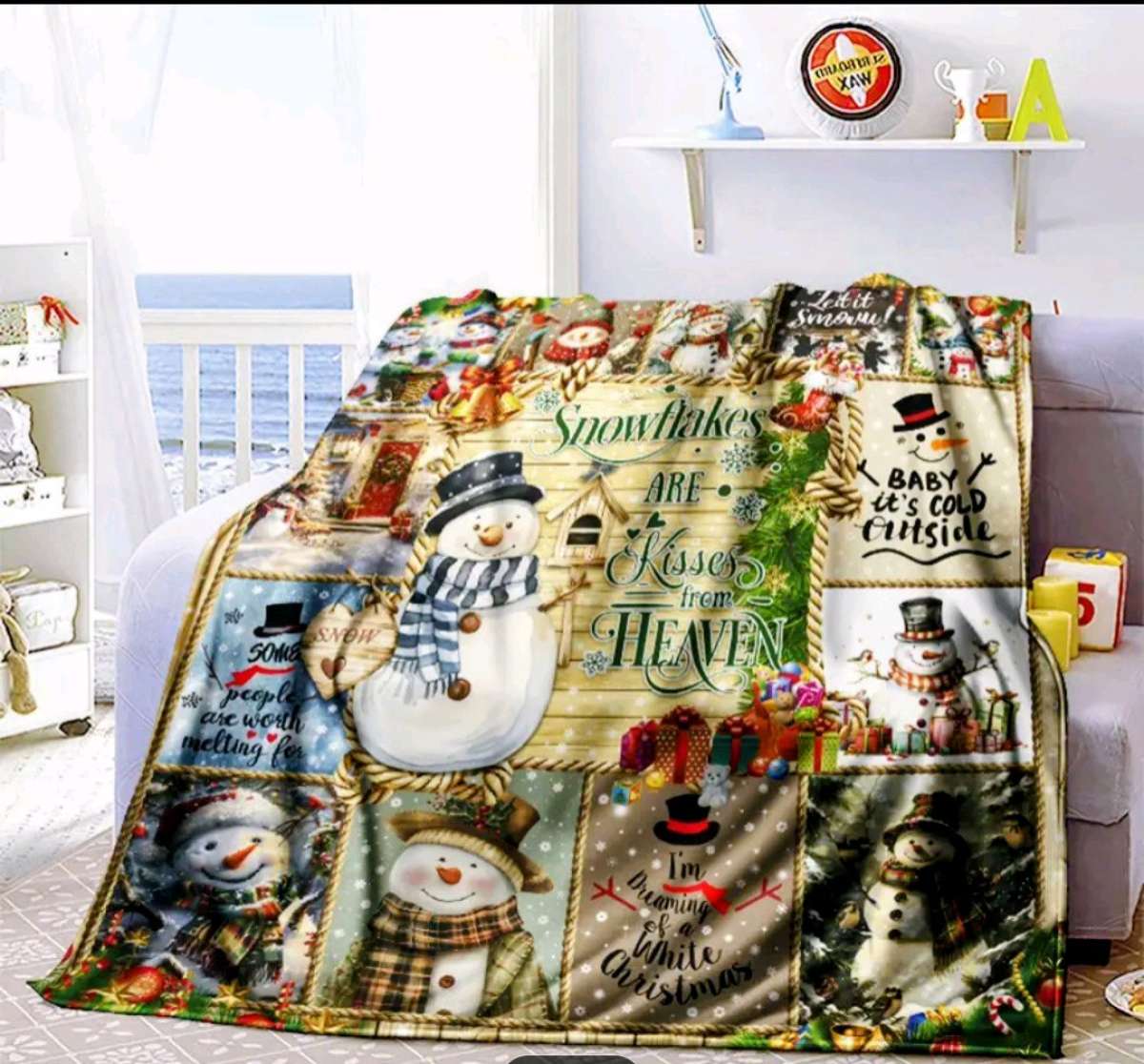 Large Christmas Snowman Blanket