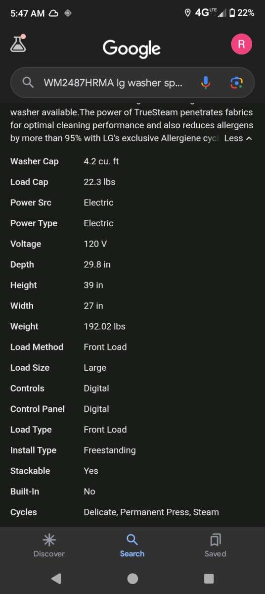 LG STACKABLE WASHER DRYER