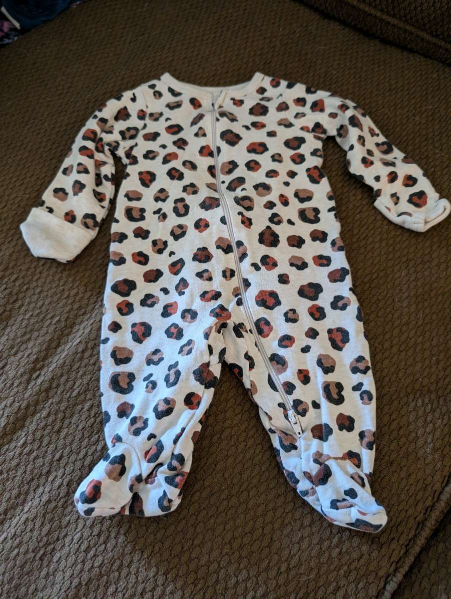 Leopard print baby sleepsuit with feet