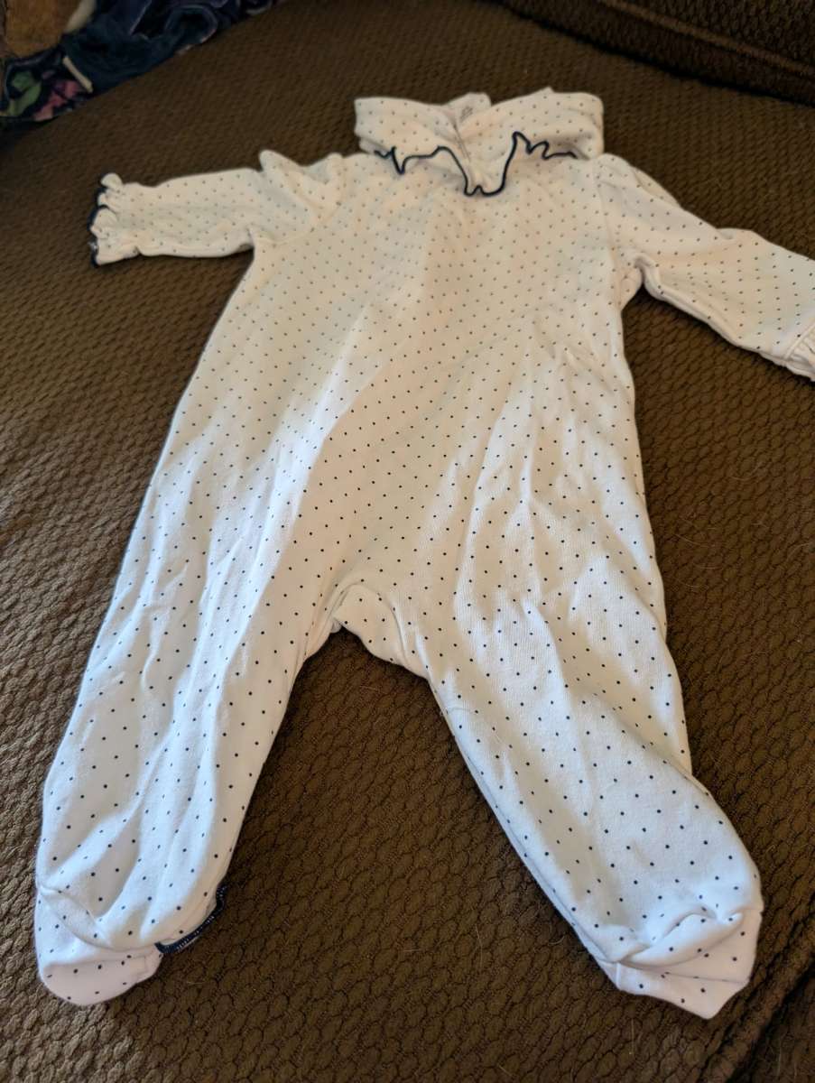 Baby white with blue dots sleepsuit with feet