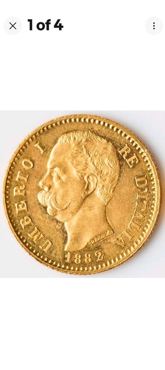 1882r 20 gold lire coin