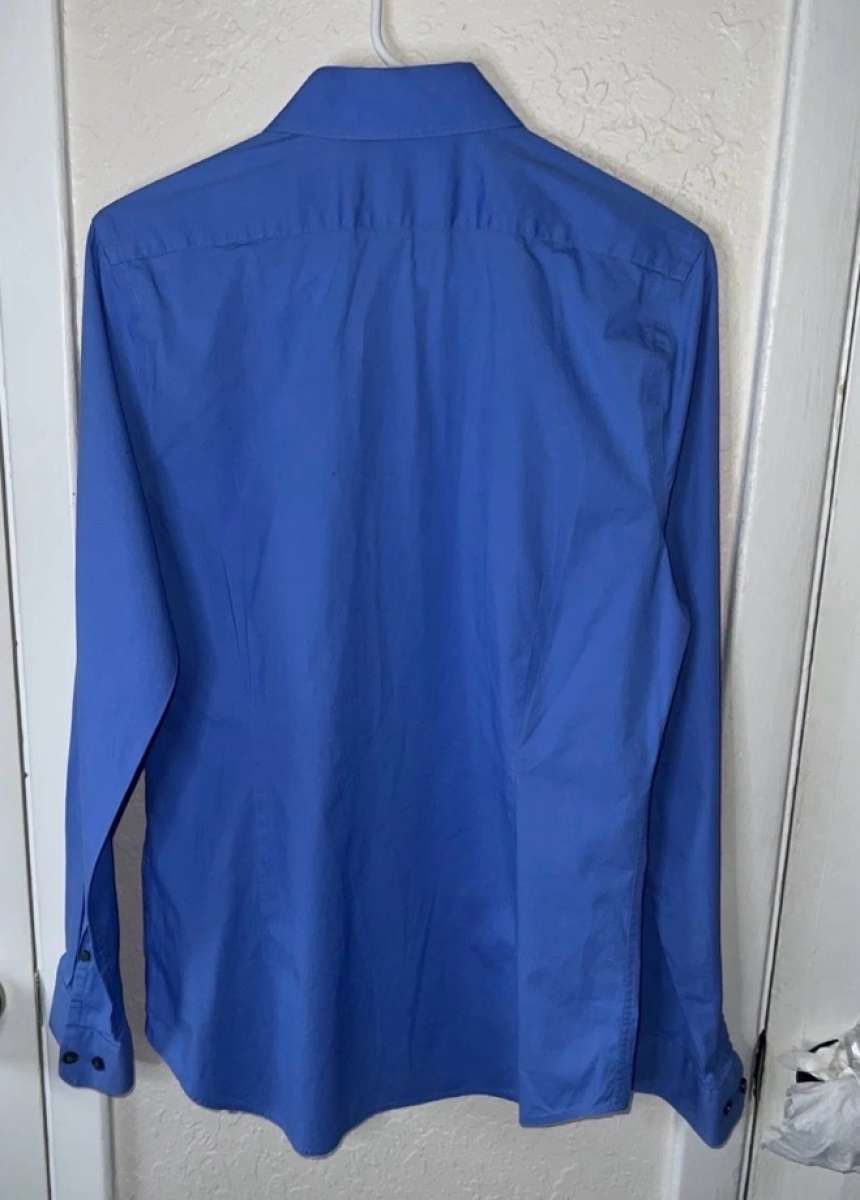 Express 1 MX  Mens Blue Long Sleeve Button Up Extra Slim Fit