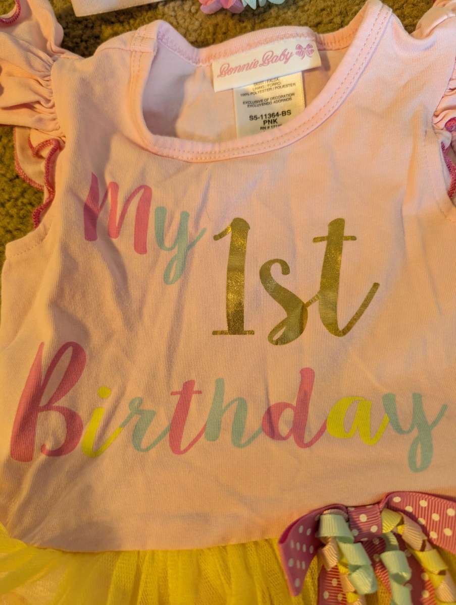 Baby 1st birthday dress with headband