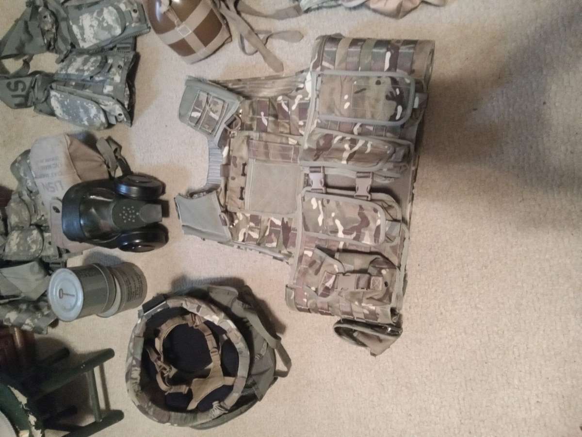 Huge Lot New Military Items  Ballistic helmet vest gas mask