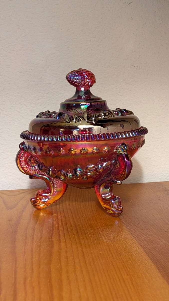 Vintage Red Glass Fenton Shell and Dollfin Carnival Glass Ca