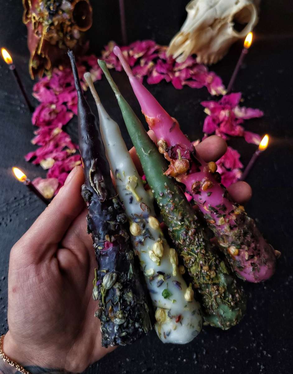 handmade wax ritual herbal candles set of 5
