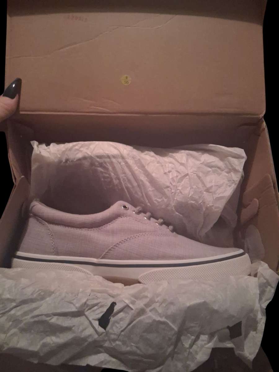 mens Sperry top sider boat shoes grey and black new in box