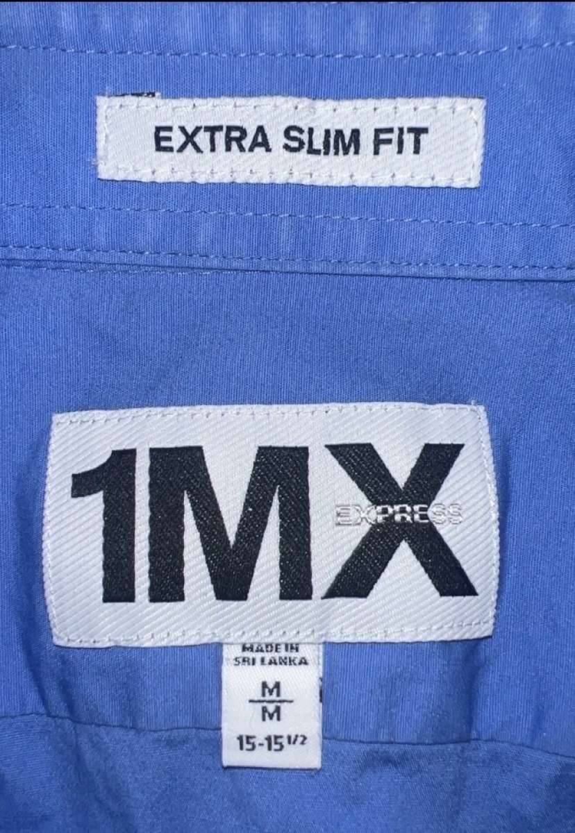 Express 1 MX  Mens Blue Long Sleeve Button Up Extra Slim Fit