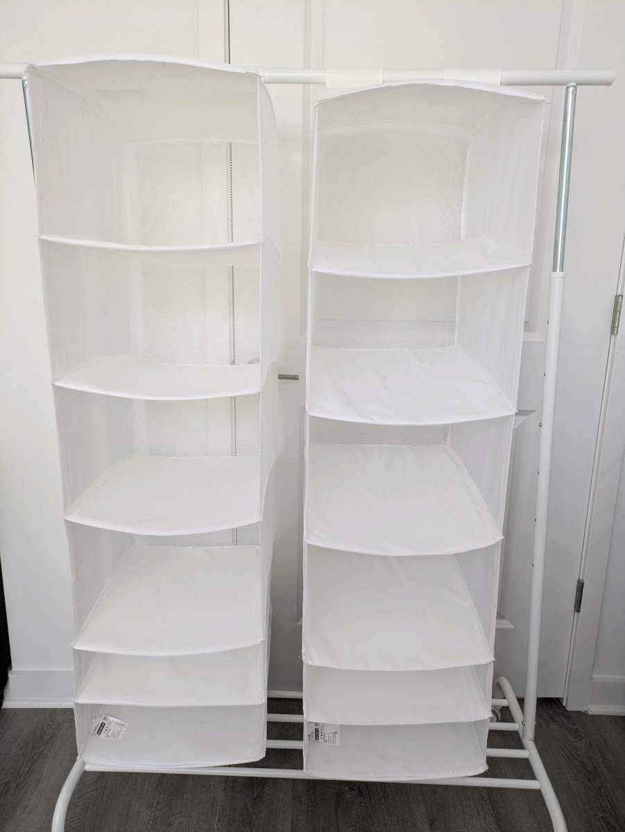 IKEA RIGGA Clothes Rack and 2 SKUBB Organizers