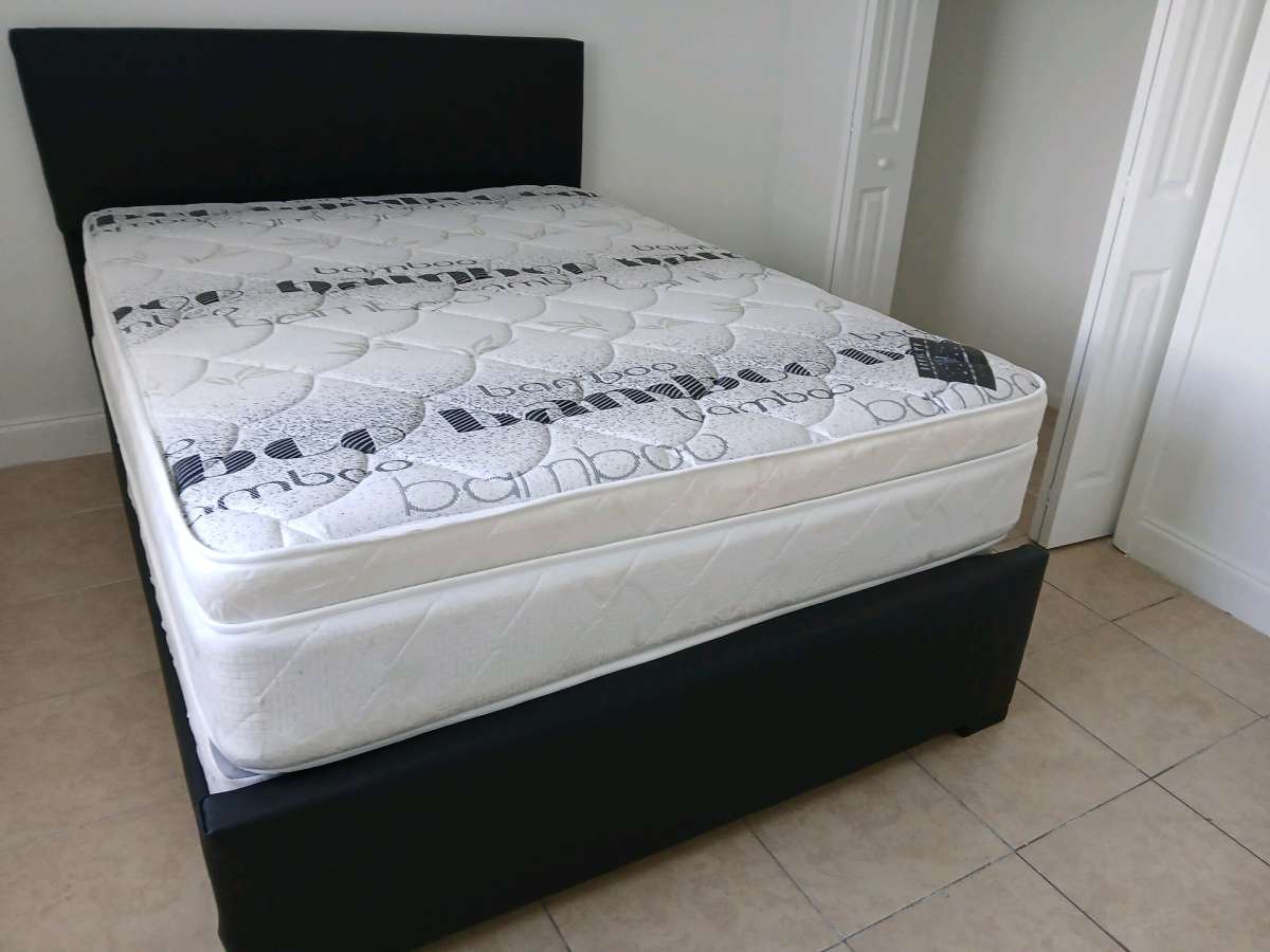 Queen bed frame with Mattress and boxspring brand new