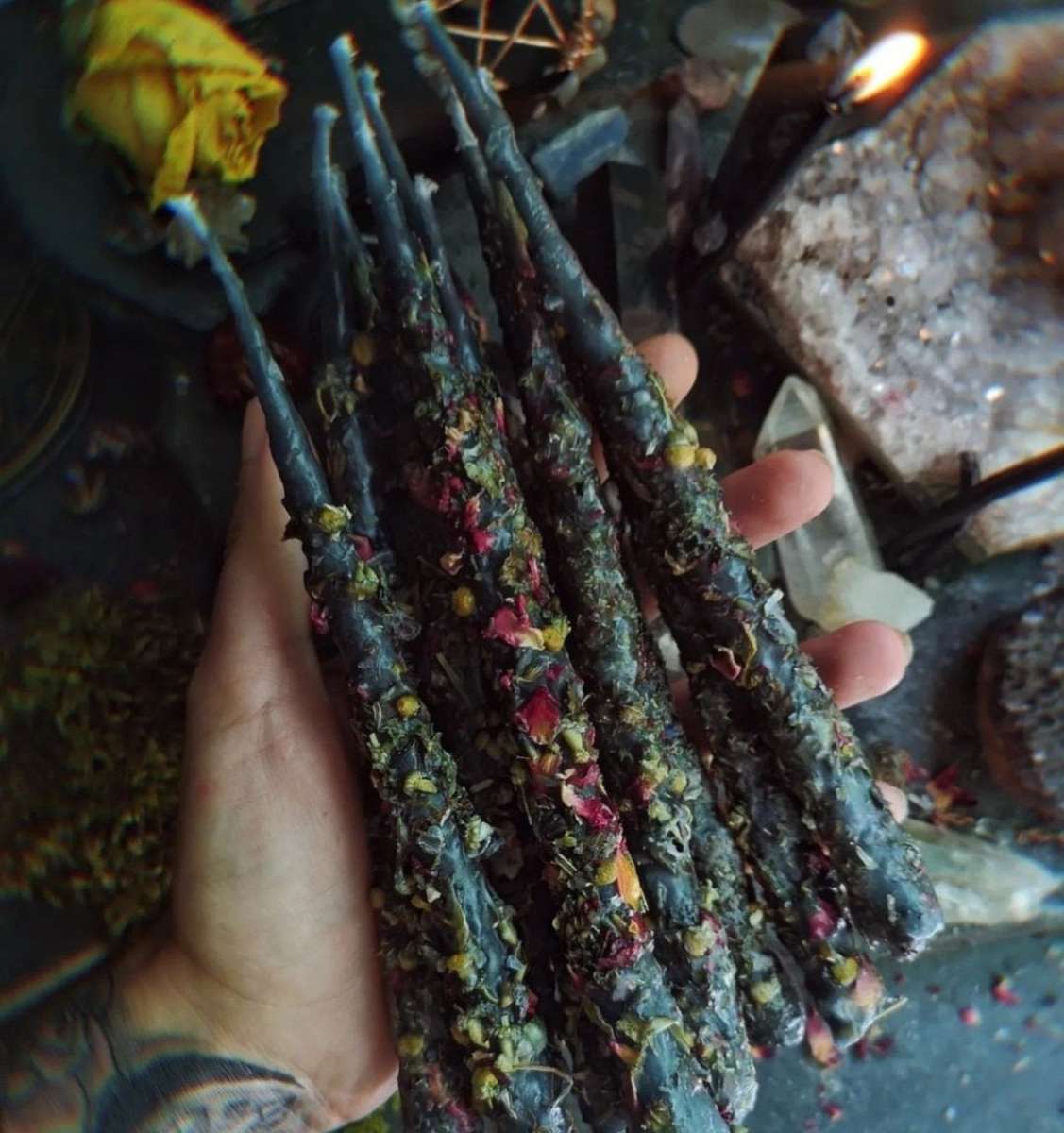 handmade wax ritual herbal candles set of 5