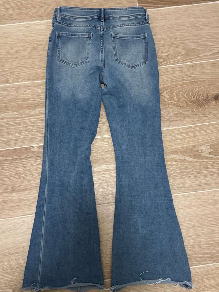 Womens High Rise Rewash Denim Flare Jeans