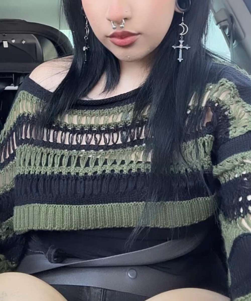 Striped Knit Bell Sleeve Crop Top size small