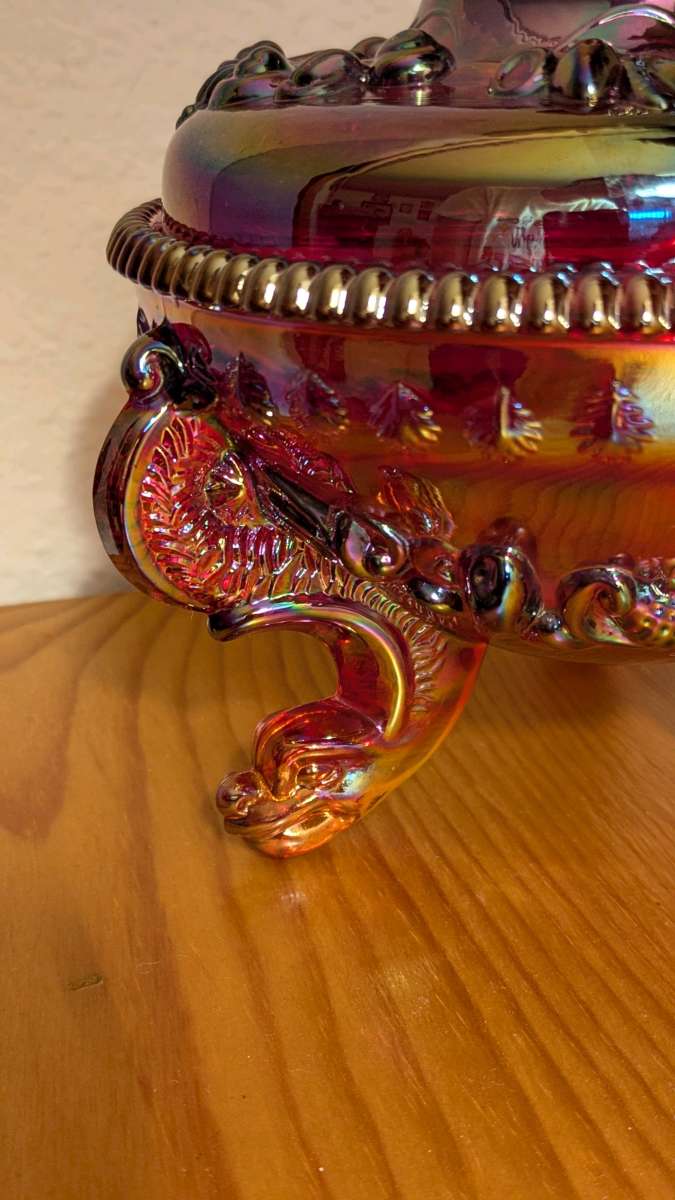 Vintage Red Glass Fenton Shell and Dollfin Carnival Glass Ca