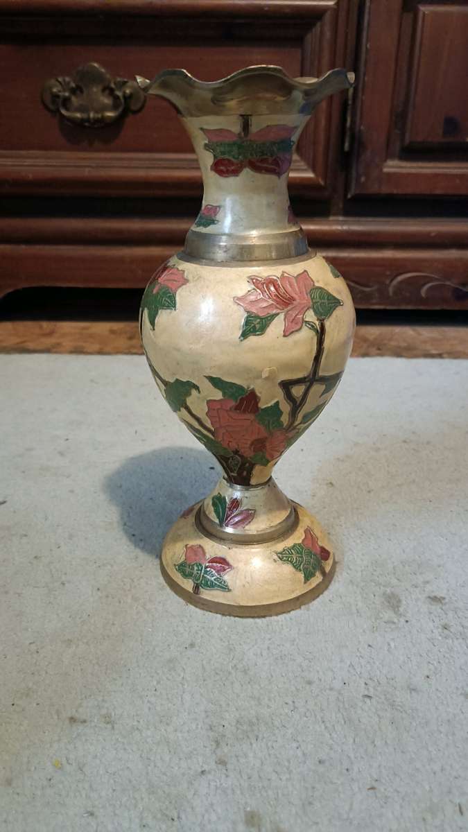 brass hand painted vase