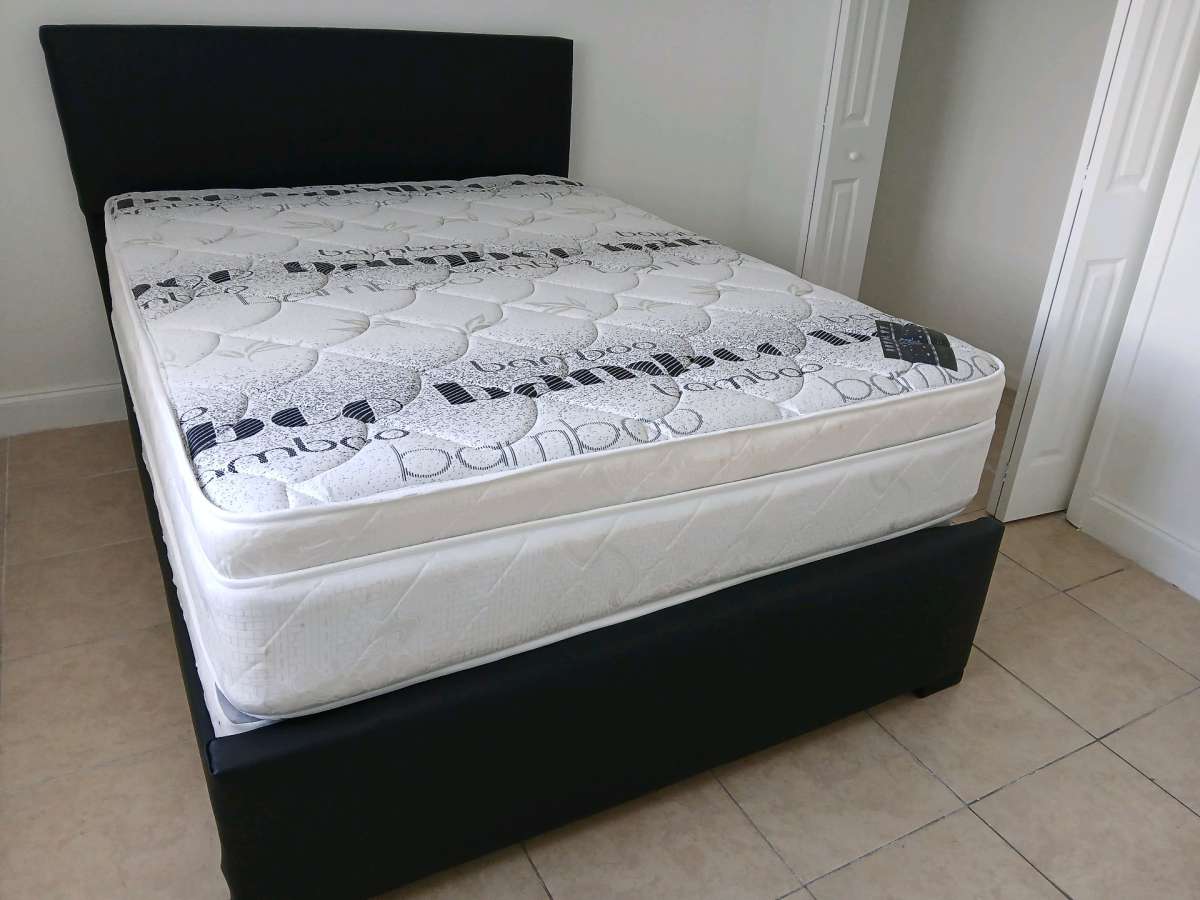 Queen bed frame with Mattress and boxspring brand new