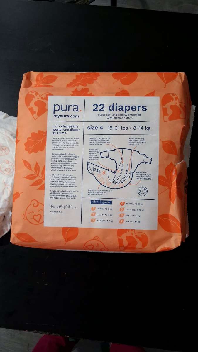 Pura diapers  size 4 count 22