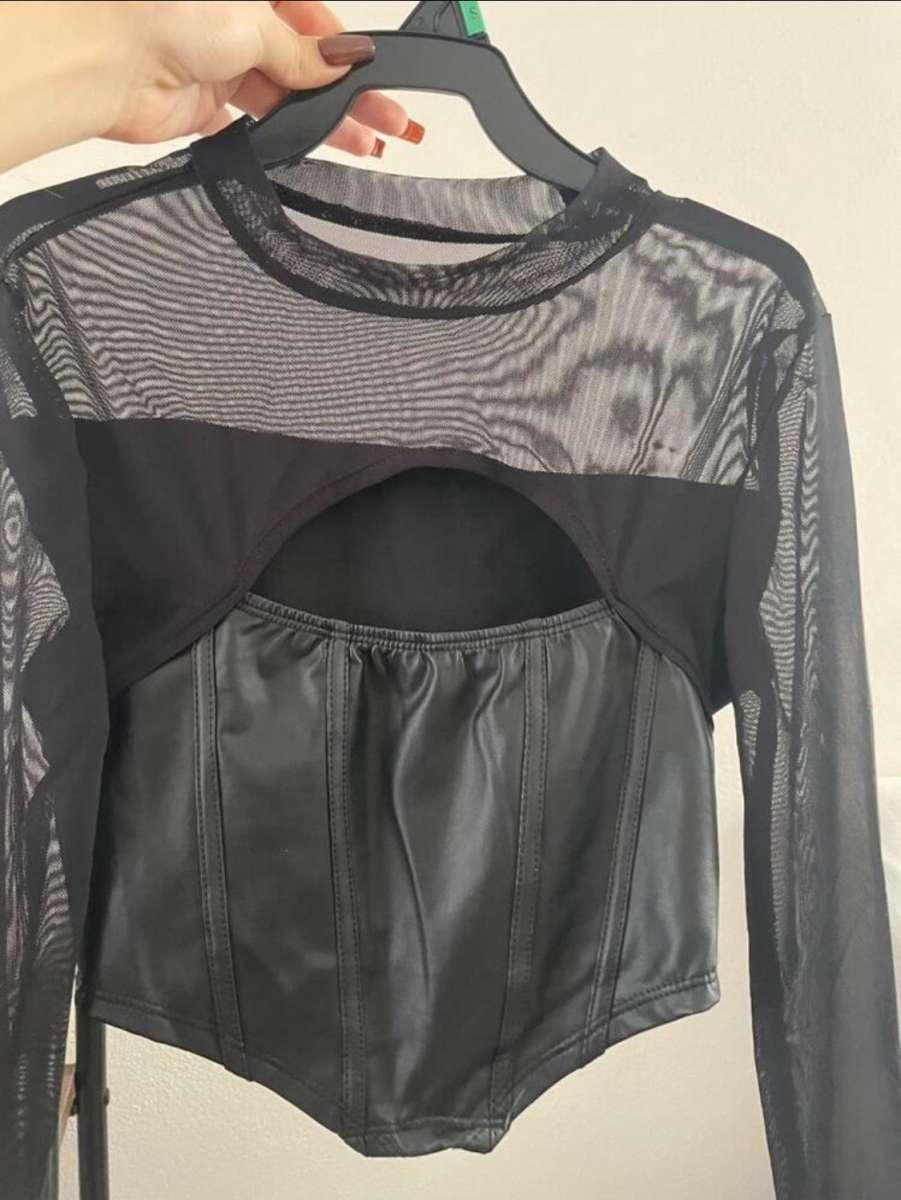 Black Sheer Long Sleeve Corset Top