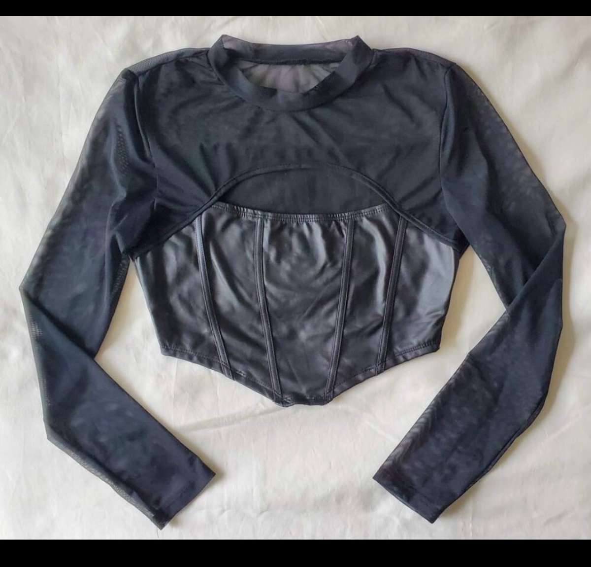 Black Sheer Long Sleeve Corset Top