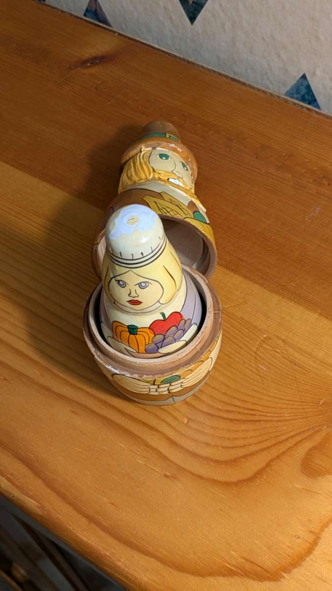 Thanksgiving Pilgrim Wooden Nesting Doll set 3 hand painted