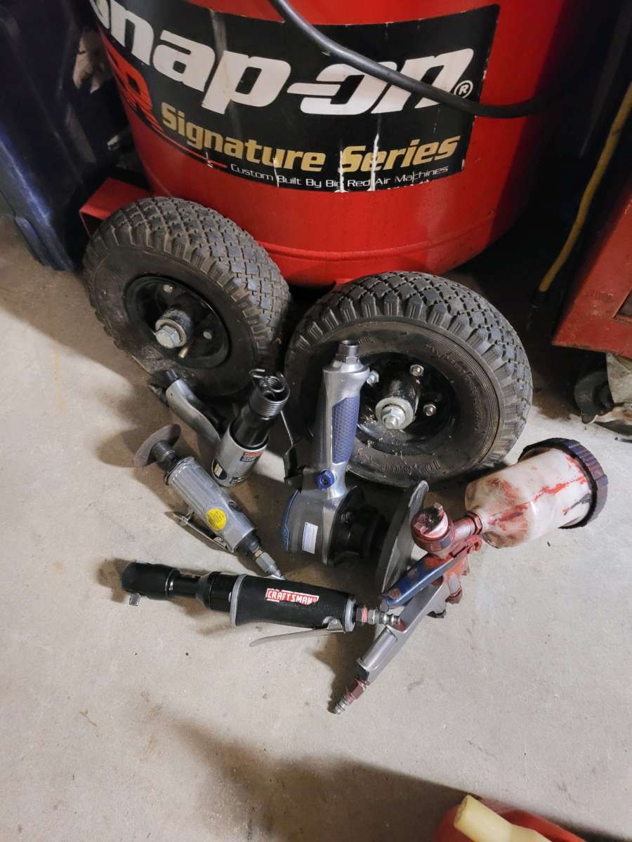 snap on air compressor with air tools and nail gun