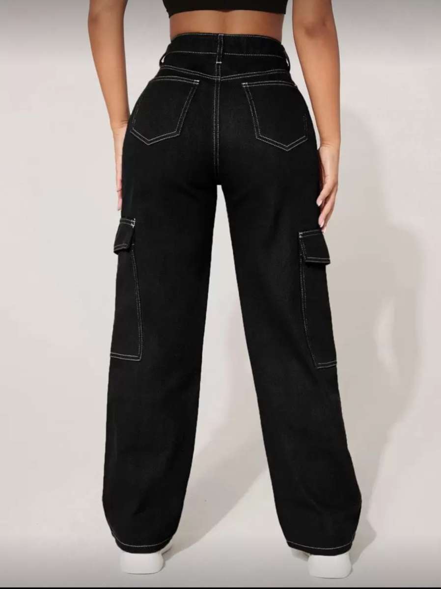 Black Cargo Pants with White Stitching