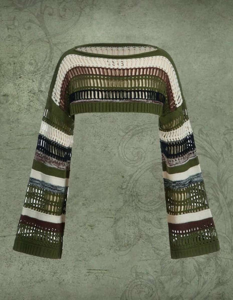 Striped Knit Bell Sleeve Crop Top size small