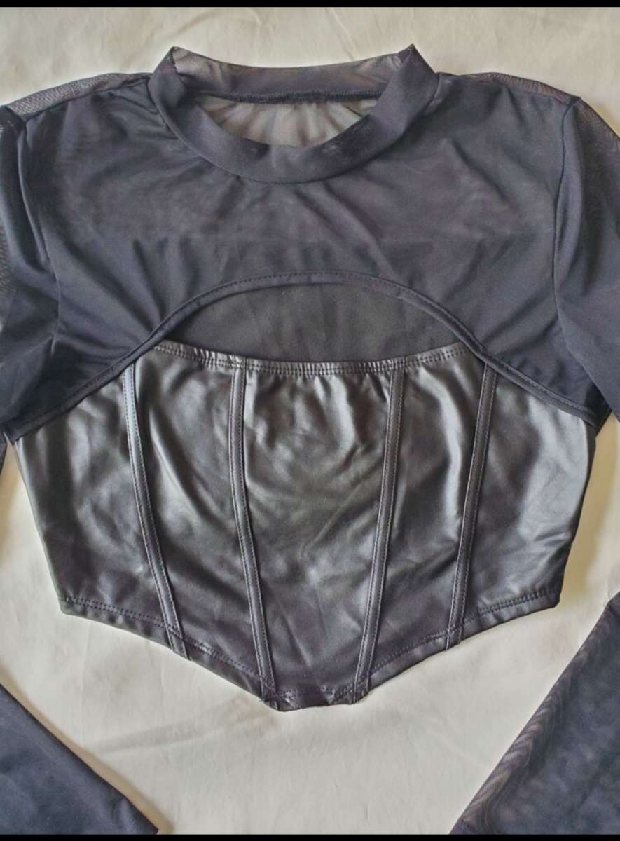 Black Sheer Long Sleeve Corset Top