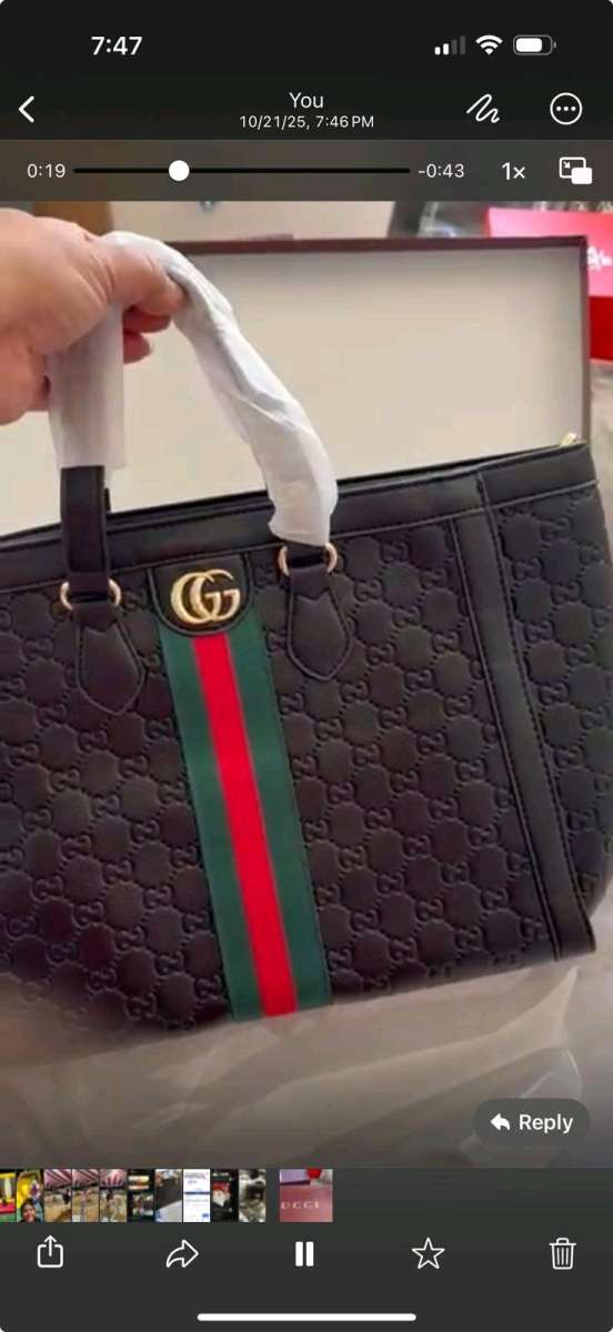 Fashionable Handbag Black With Green and Red Strips
