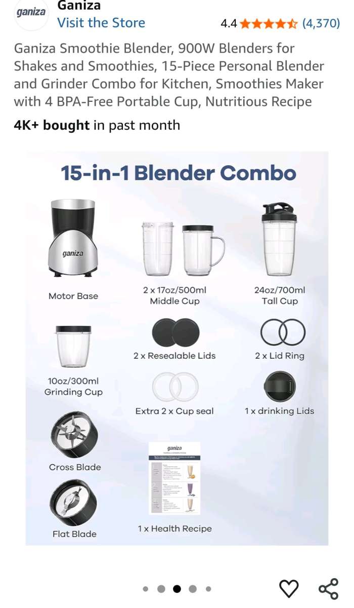 Ganiza Blender 900W Blenders for Shakes and Smoothies