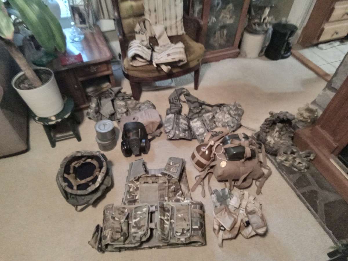 Huge Lot New Military Items  Ballistic helmet vest gas mask