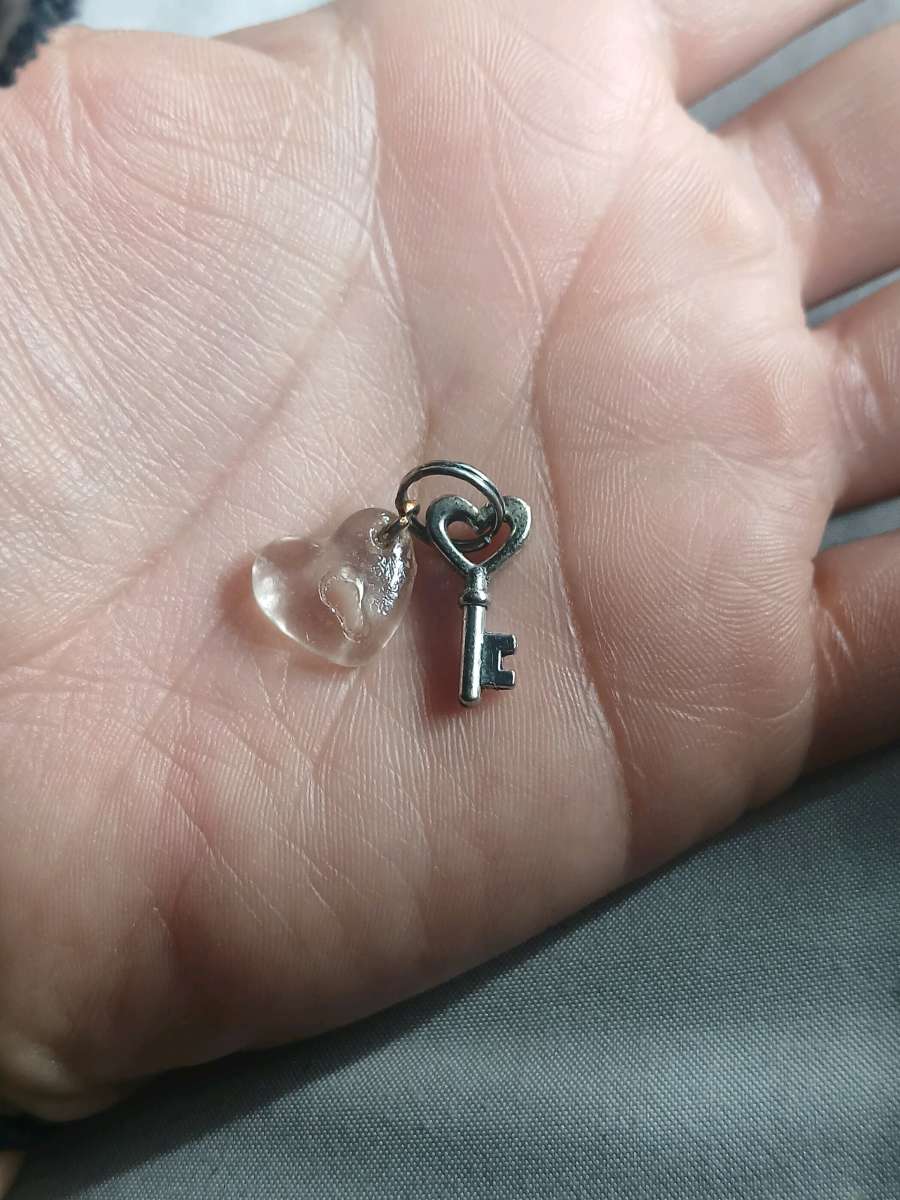 Handmade glass heart with lock keychain