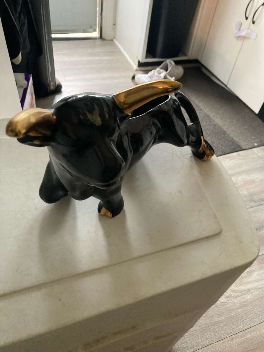 Black and Gold Bull Figurine