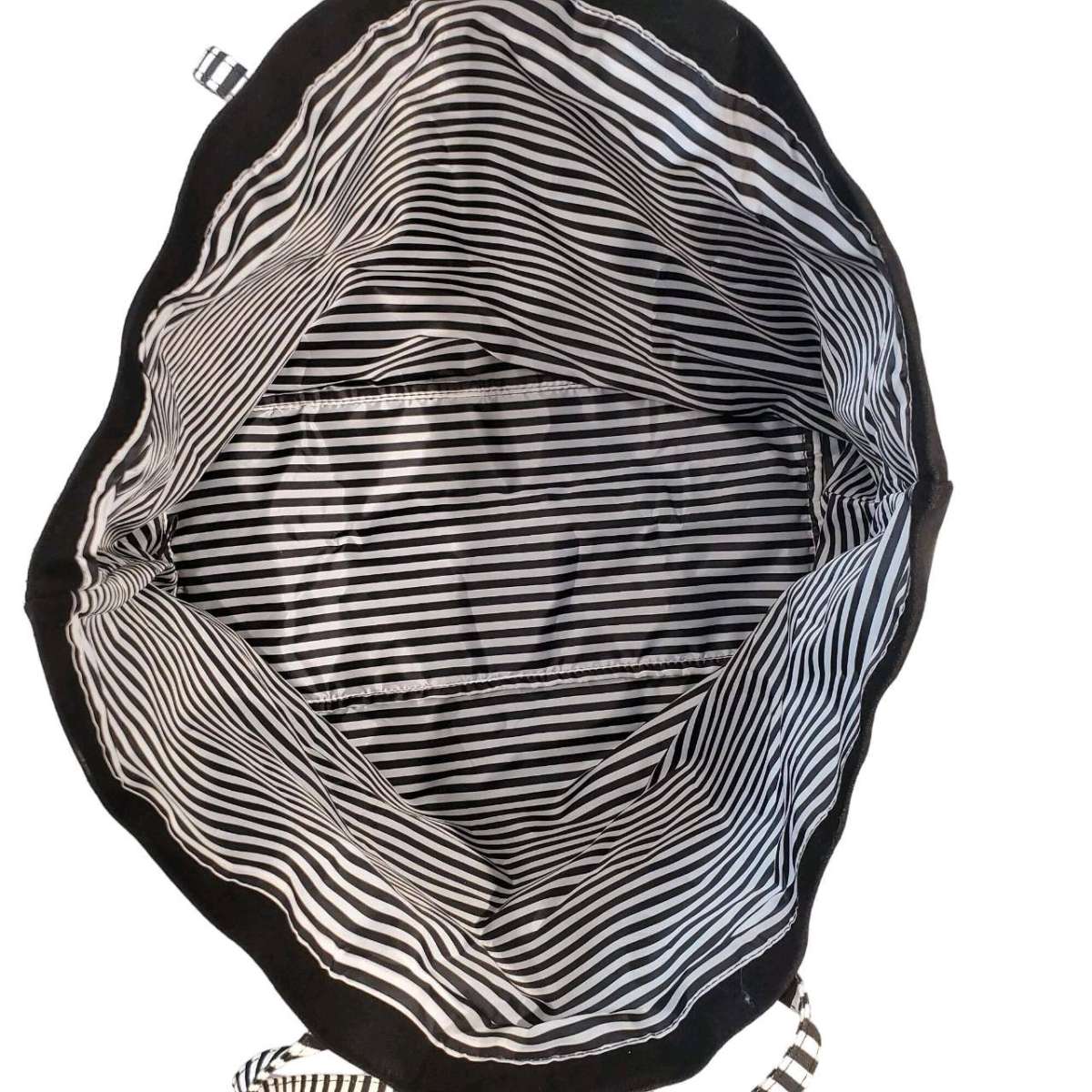 Victorias Secret Black Canvas Tote Bag With Striped Handles