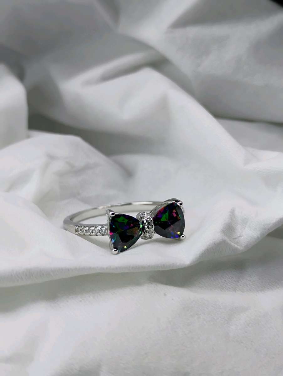 925 Stamped Silver COLORED BOW Ring