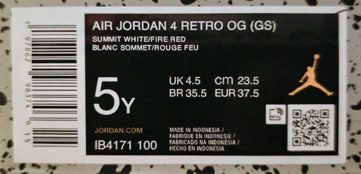 Air Jordan 4 Retro OG White Cement Youth Size 5