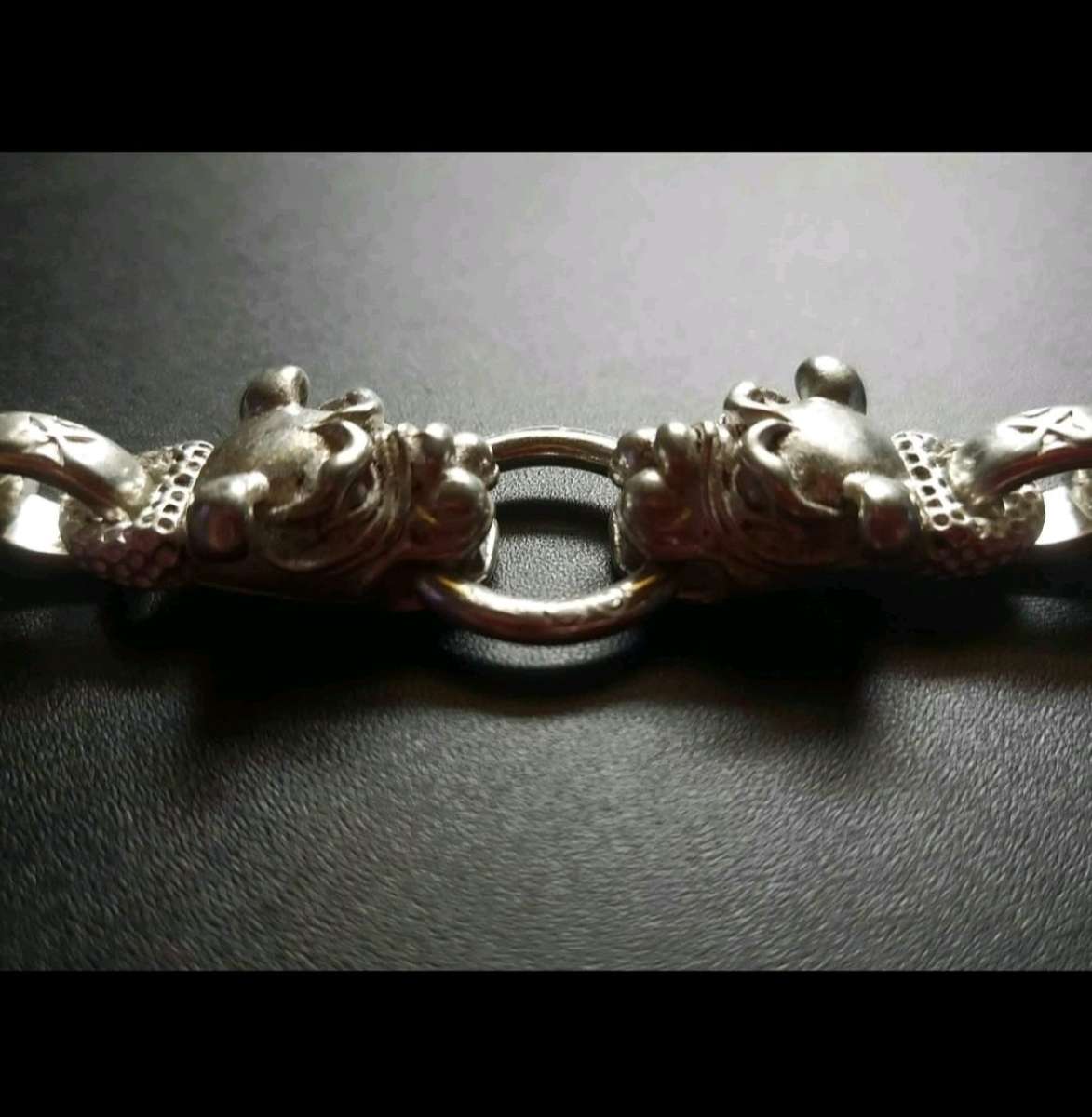 OLD HANDMADE MIAO TIBETAN TWO HEAD DOG BRACELET STAMPS S925