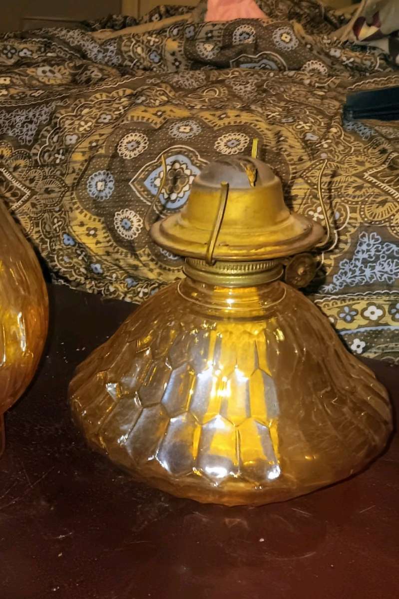 Jeanette Co Carnival Glass Hex Optic Depression Oil Lamp