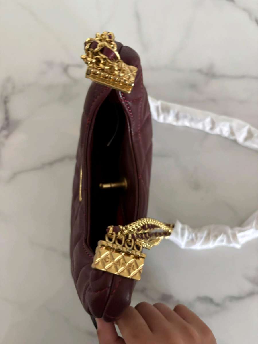 Burgundy Quilted Hobo Bag with Gold Chain  Small Luxe Should