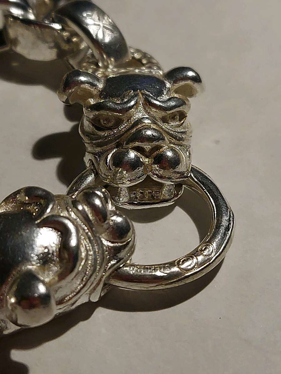 VINTAGE  HANDMADE MIAO TIBETAN TWO HEADS DOG SILVER BRACELET
