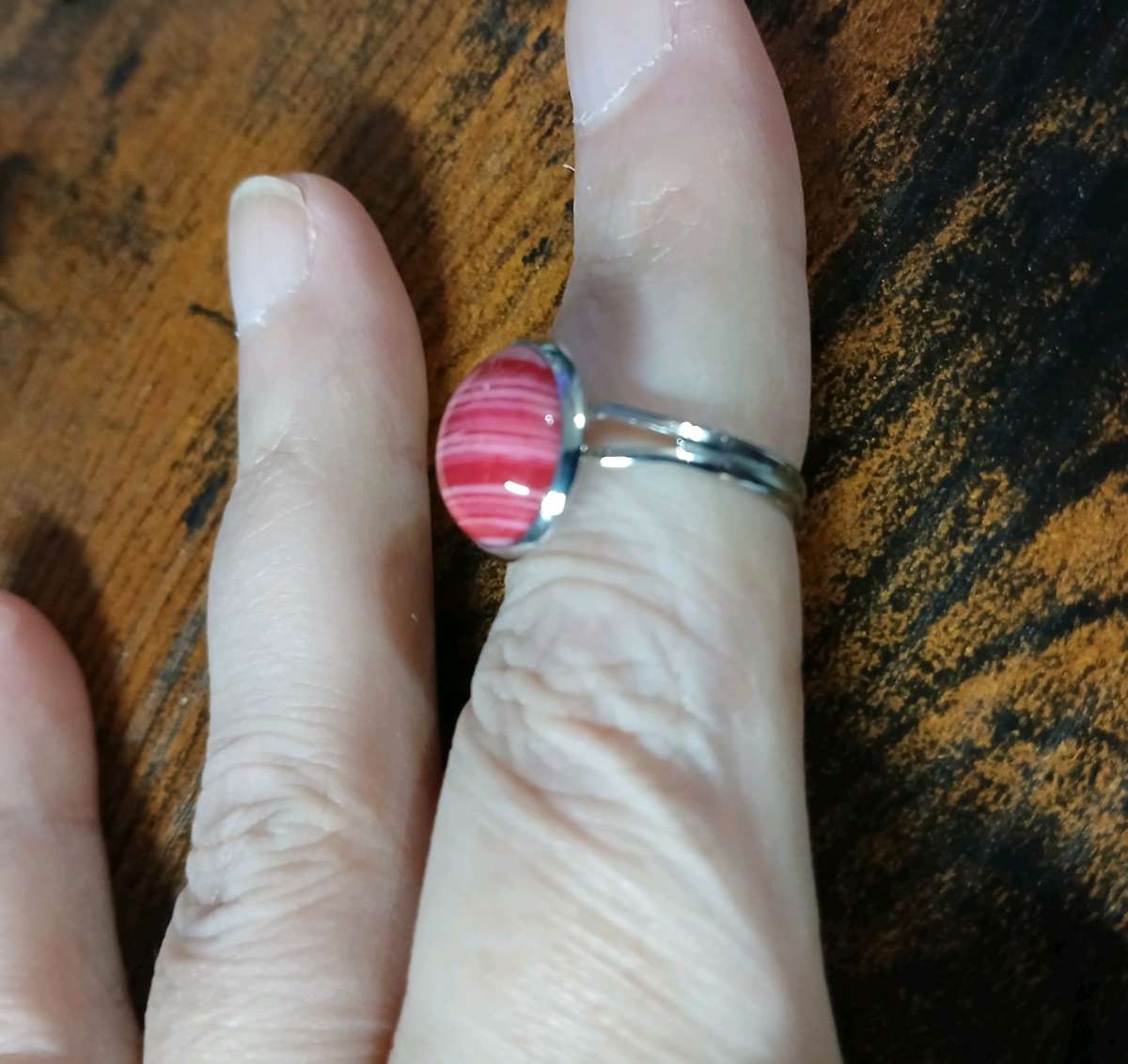 Adjustable Ring with Painted Synthesized Turquoise 12mm