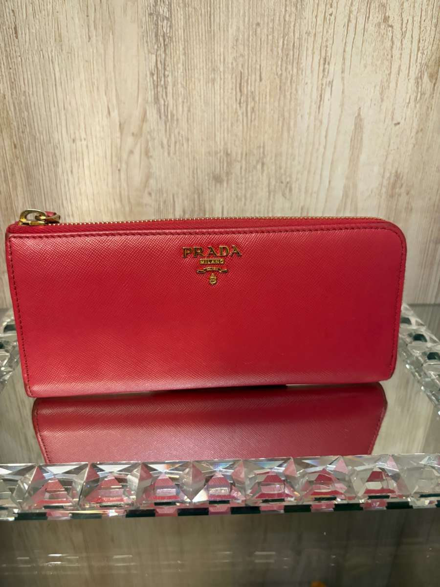 Pink Prada Saffiano leather wallet