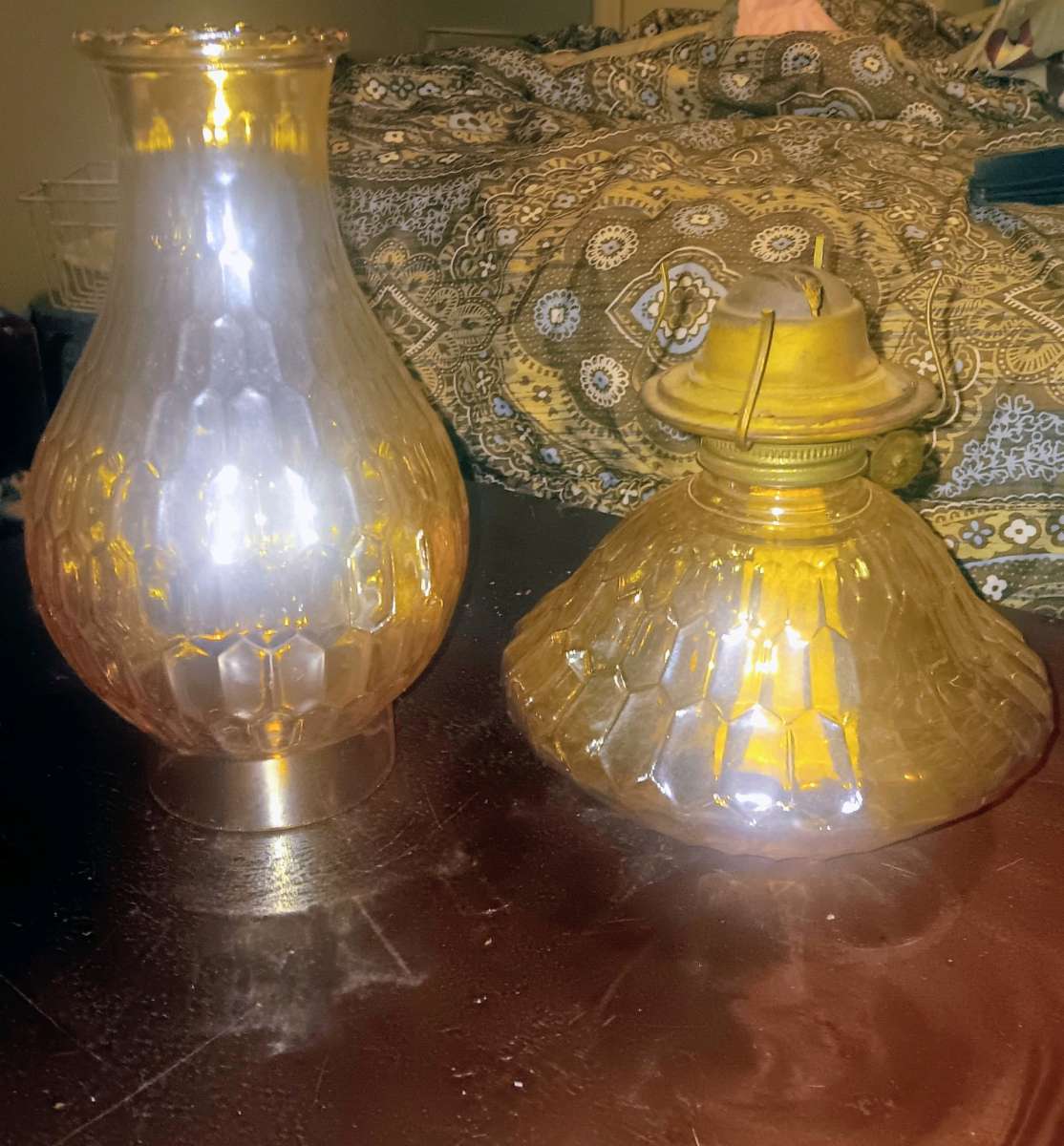 Jeanette Co Carnival Glass Hex Optic Depression Oil Lamp