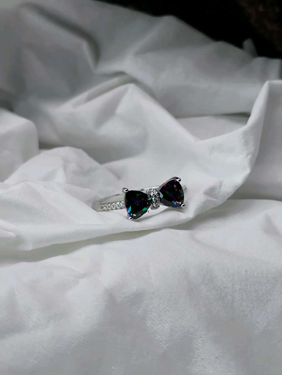 925 Stamped Silver COLORED BOW Ring